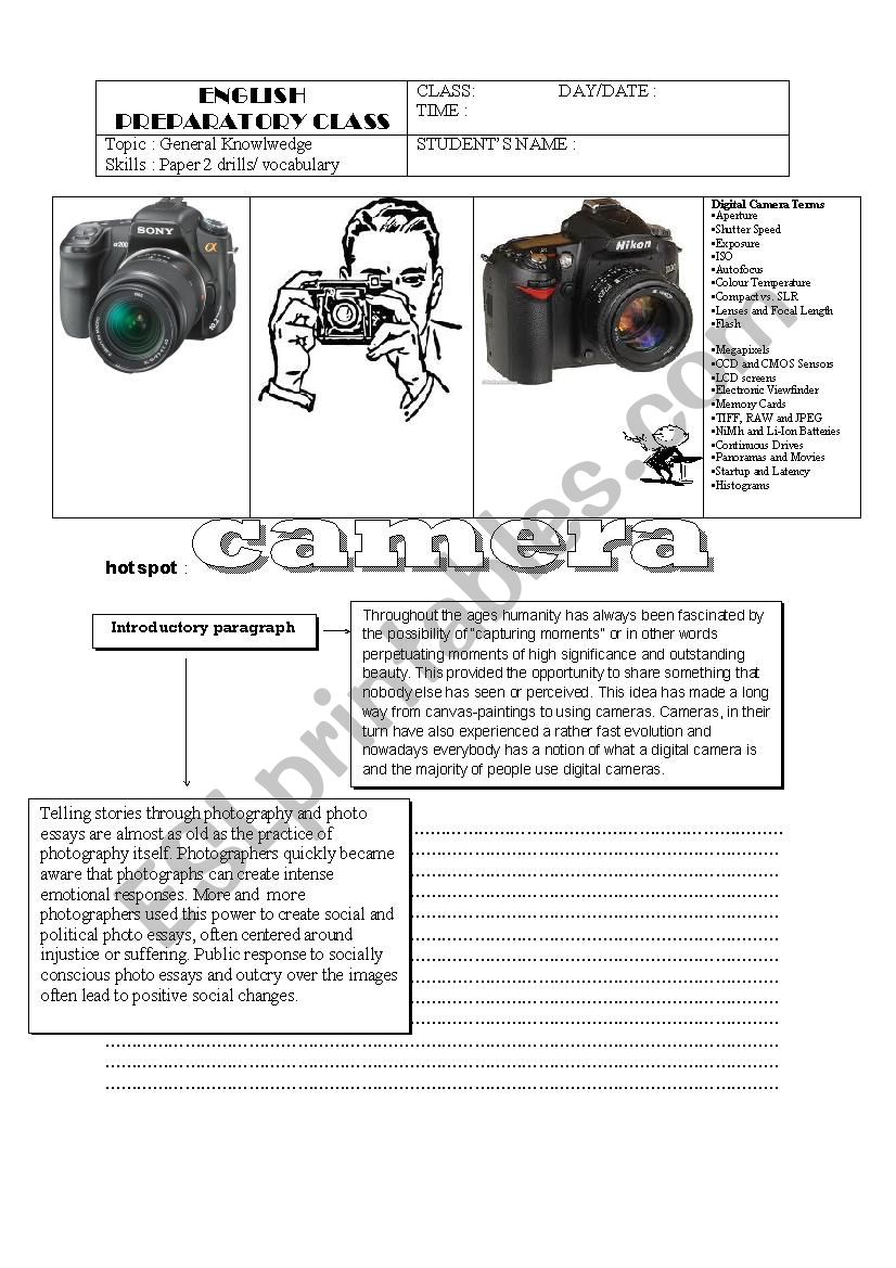 describing a camera worksheet