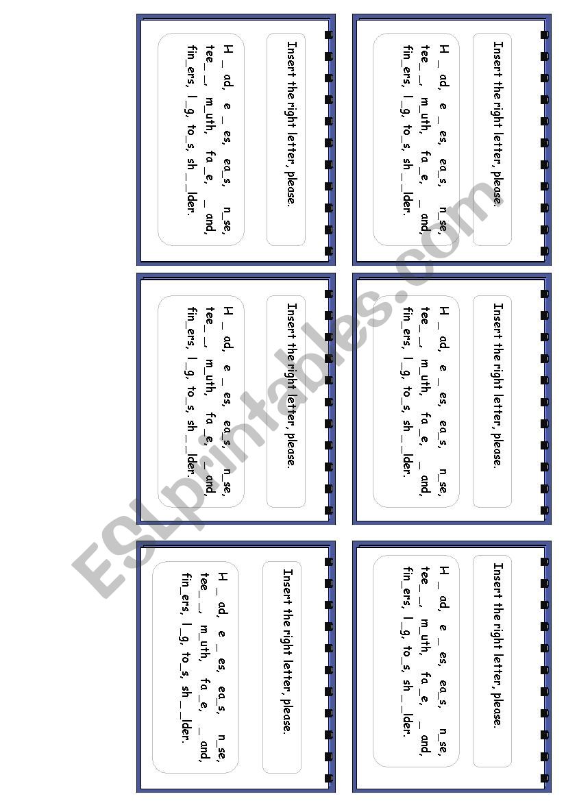 Parts of body worksheet