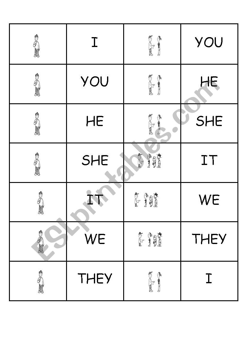 Dominoes : personal pronoun worksheet