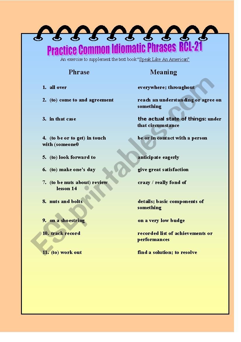 Practice Common Idiomatic Phrases RCL-21