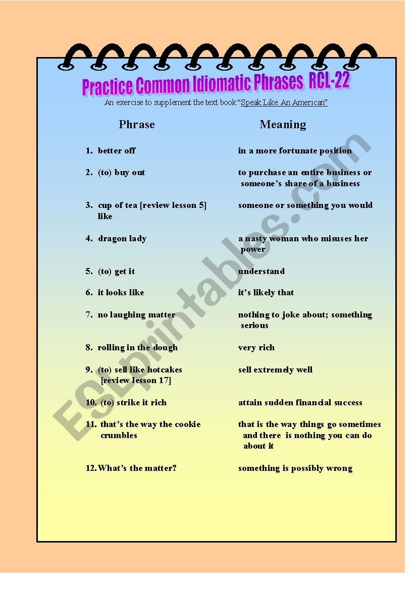 Practice Common Idiomatic Phrases RCL-22