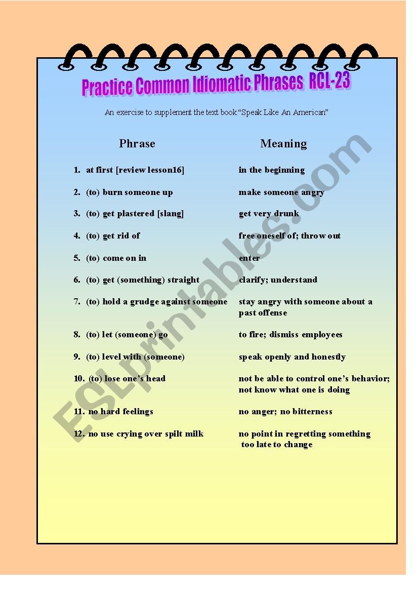 Practice Common Idiomatic Phrases RCL-23