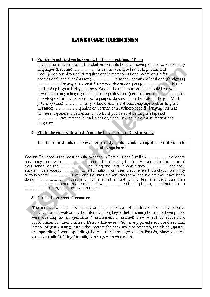 Language Exercises for 1st Year Students