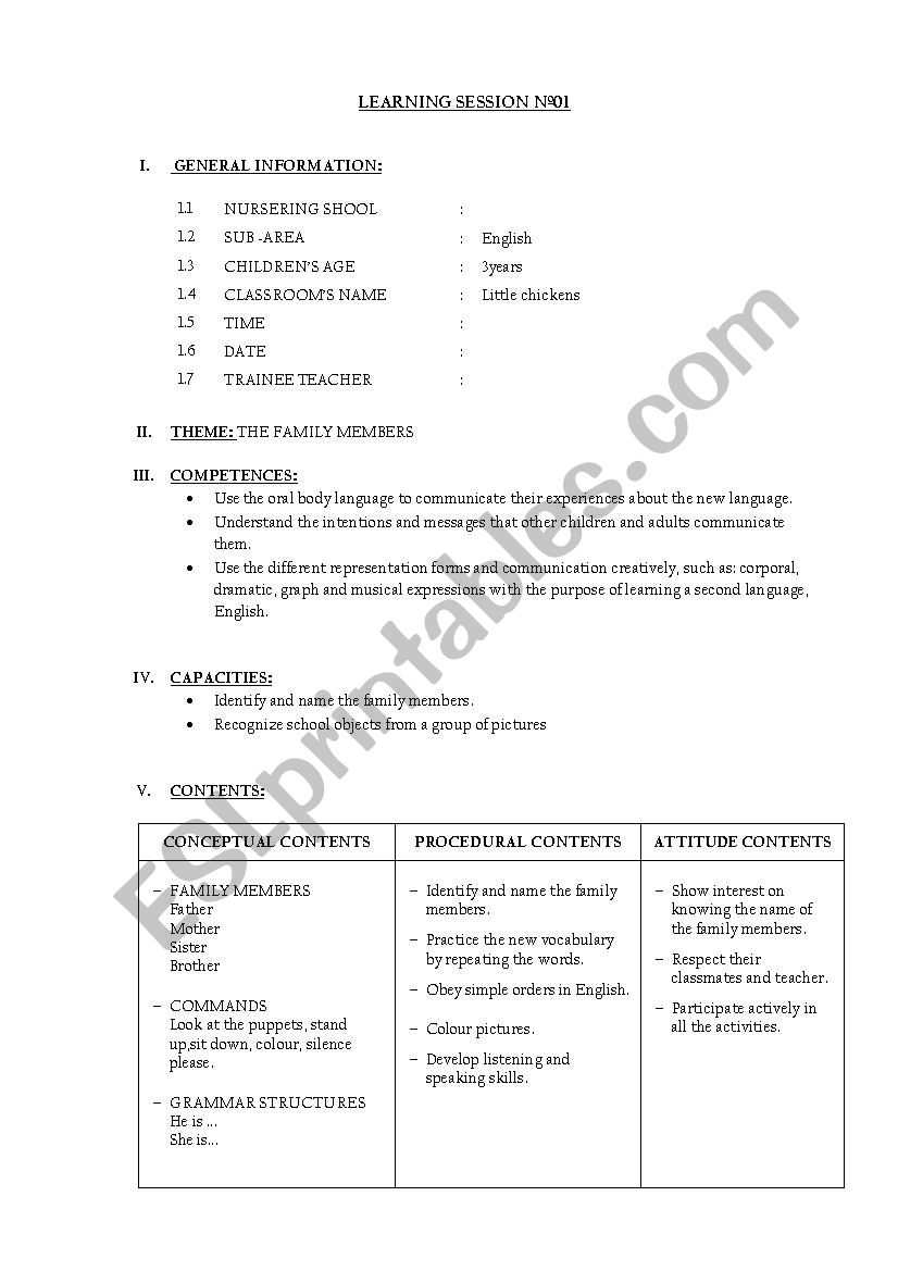 family members worksheet