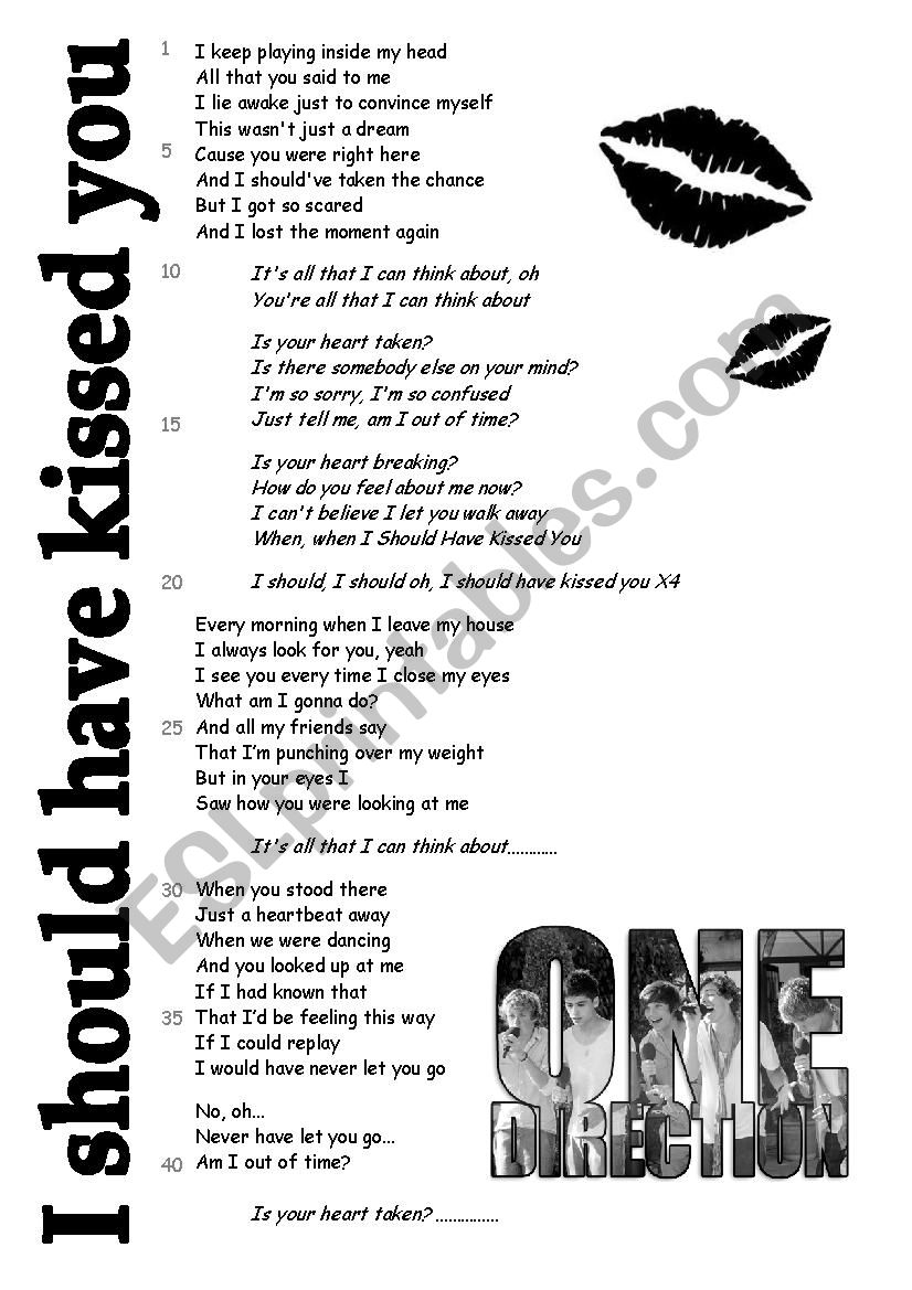 I shouldve kissed you, song by one direction, 2 pages