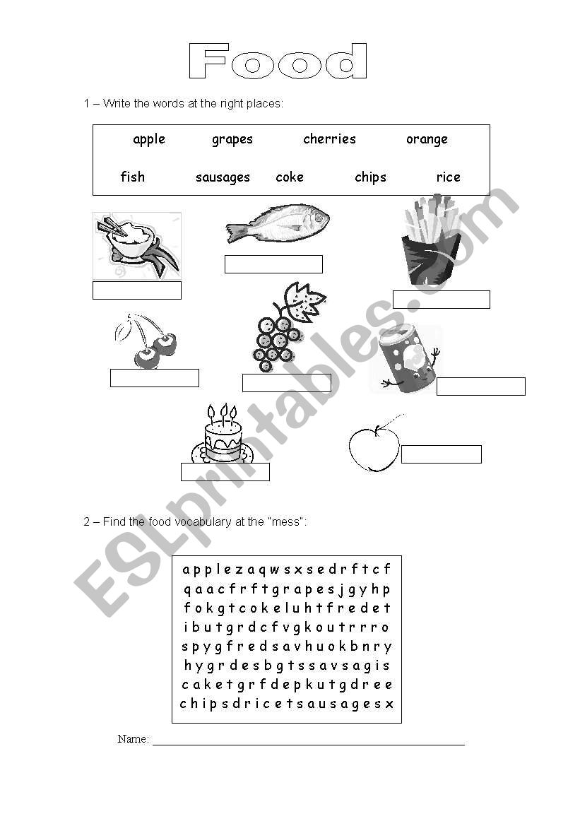 food vocabulary worksheet