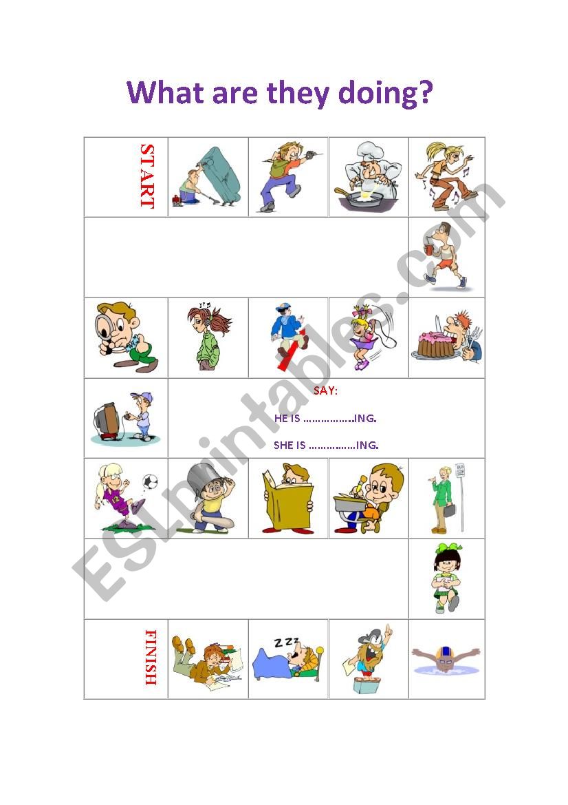 Present continuous board game worksheet