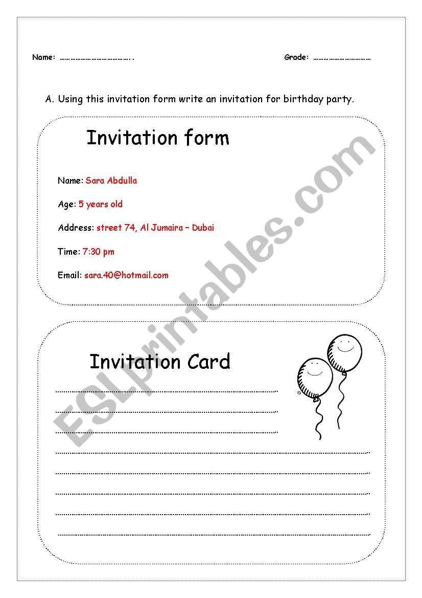 Invitation form worksheet