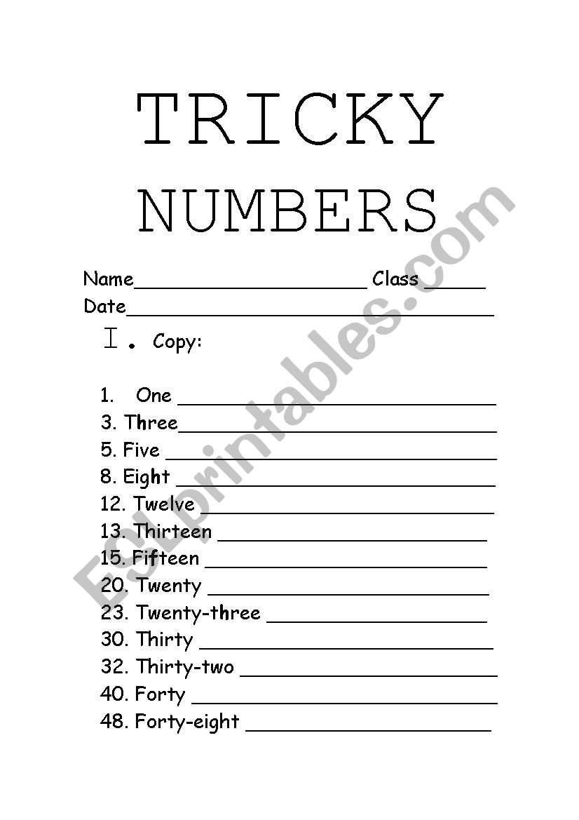 Tricky numbers 1-70 worksheet