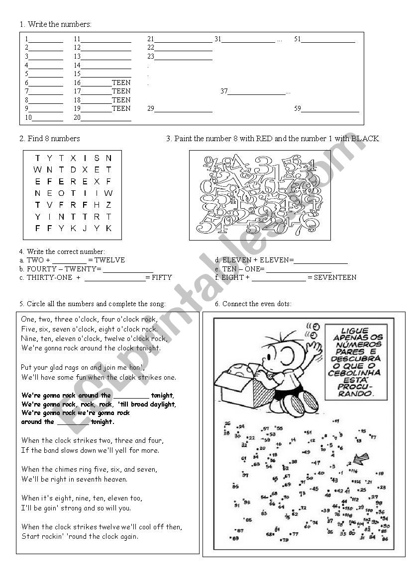 numbers  worksheet