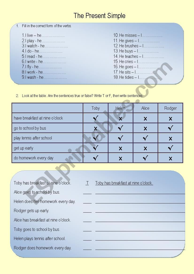 present simple worksheet