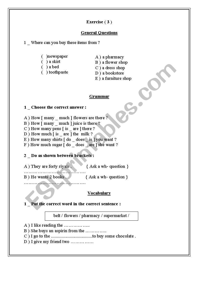 Shopping Exercise  worksheet