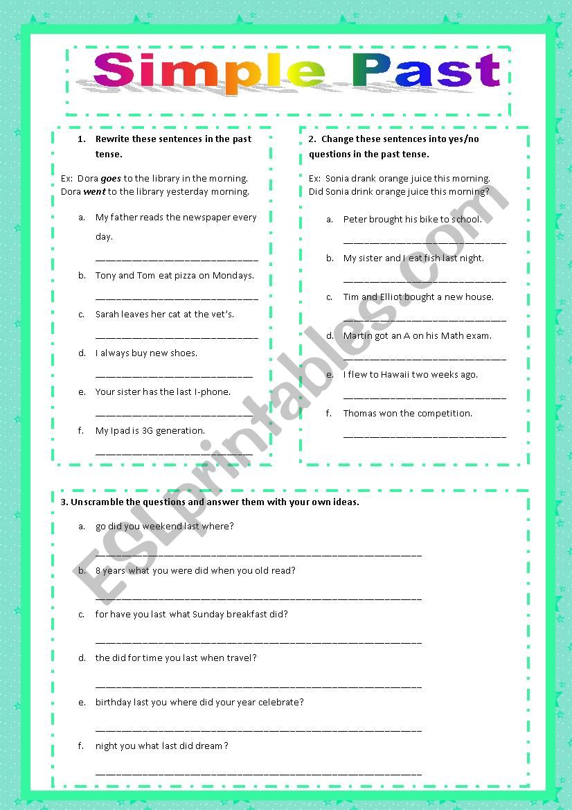 Simple Past exercises worksheet