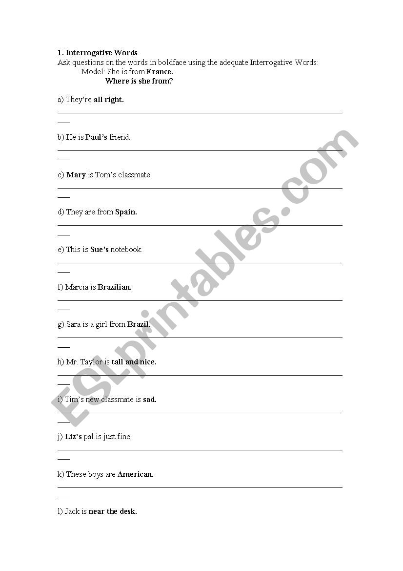 interrogative pronouns exercise