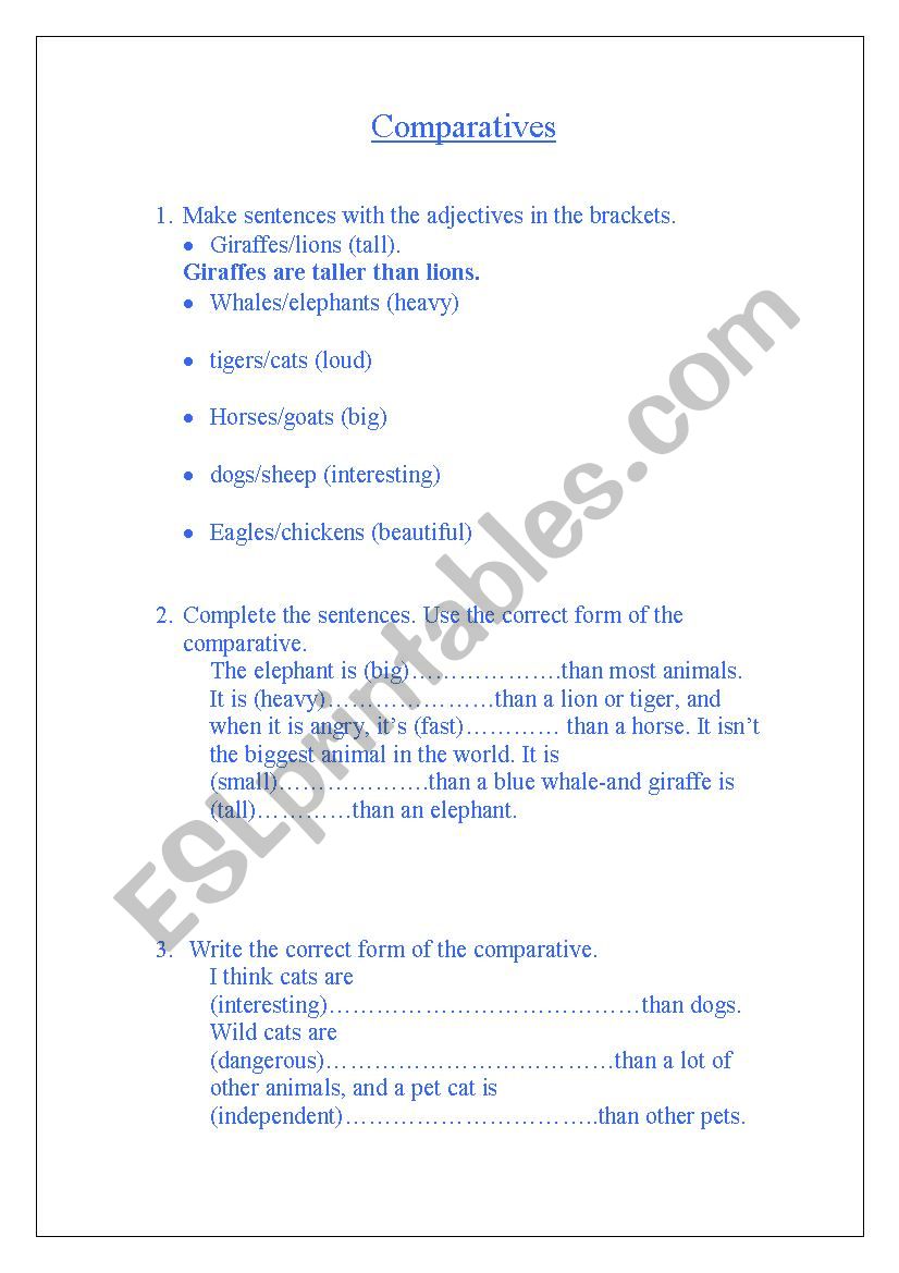 COMPARATIVES worksheet