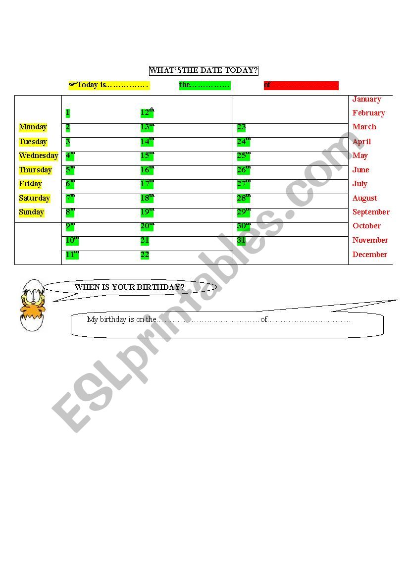 WHATÂ´S THE DATE TODAY? worksheet