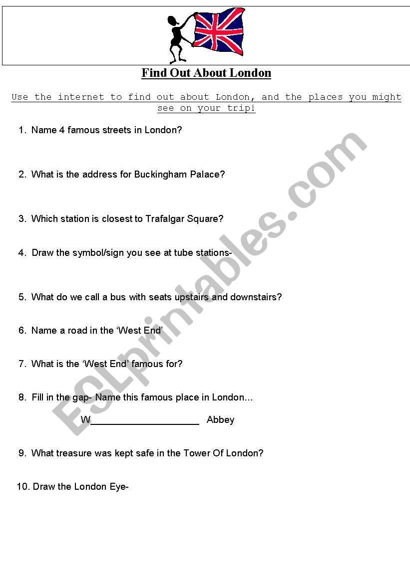 find out about london worksheet