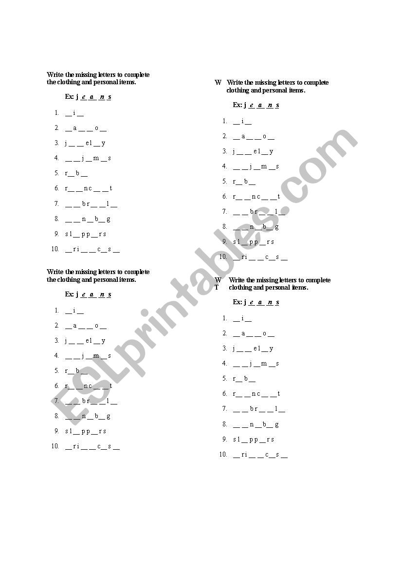 Clothing  worksheet