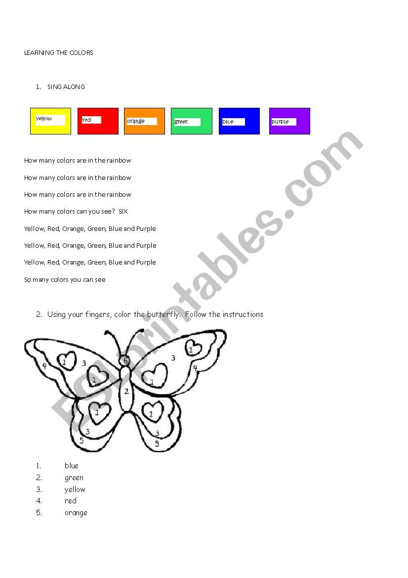 LEARNING THE COLORS worksheet