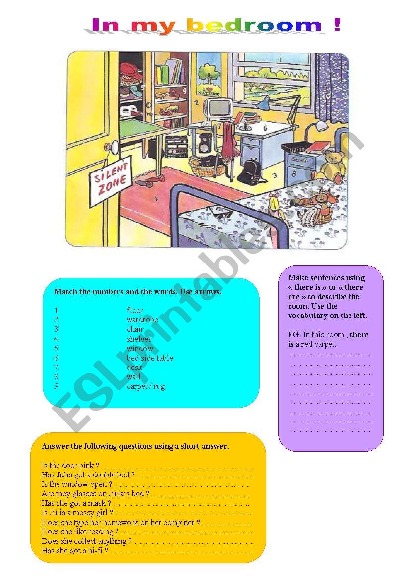 In my bedroom ! worksheet