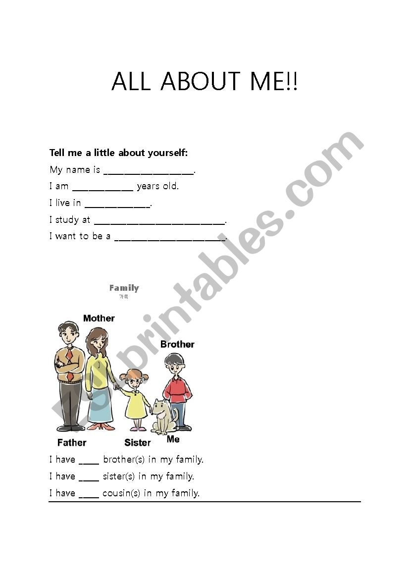 All About Me Wksht worksheet