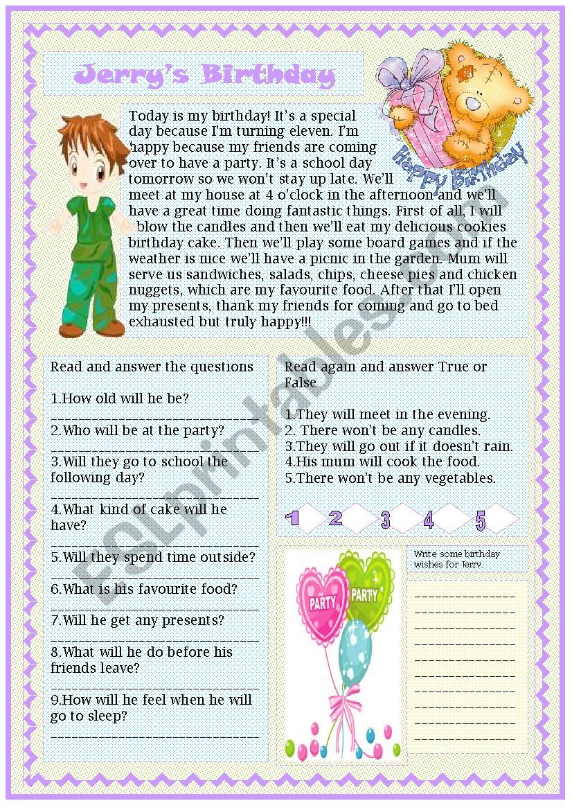 jerryÂ´s birthday worksheet