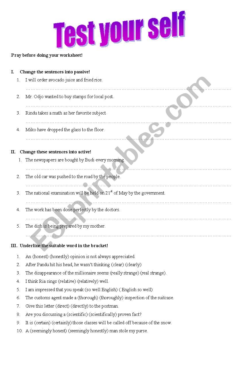 test your self worksheet