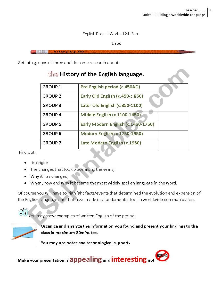 Project Work - History of the English Language