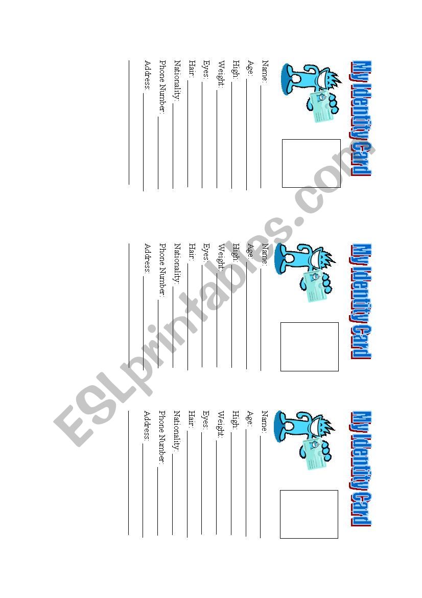 My Identity Card worksheet