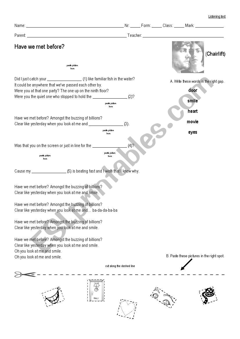 Chairlift Have we met before? worksheet