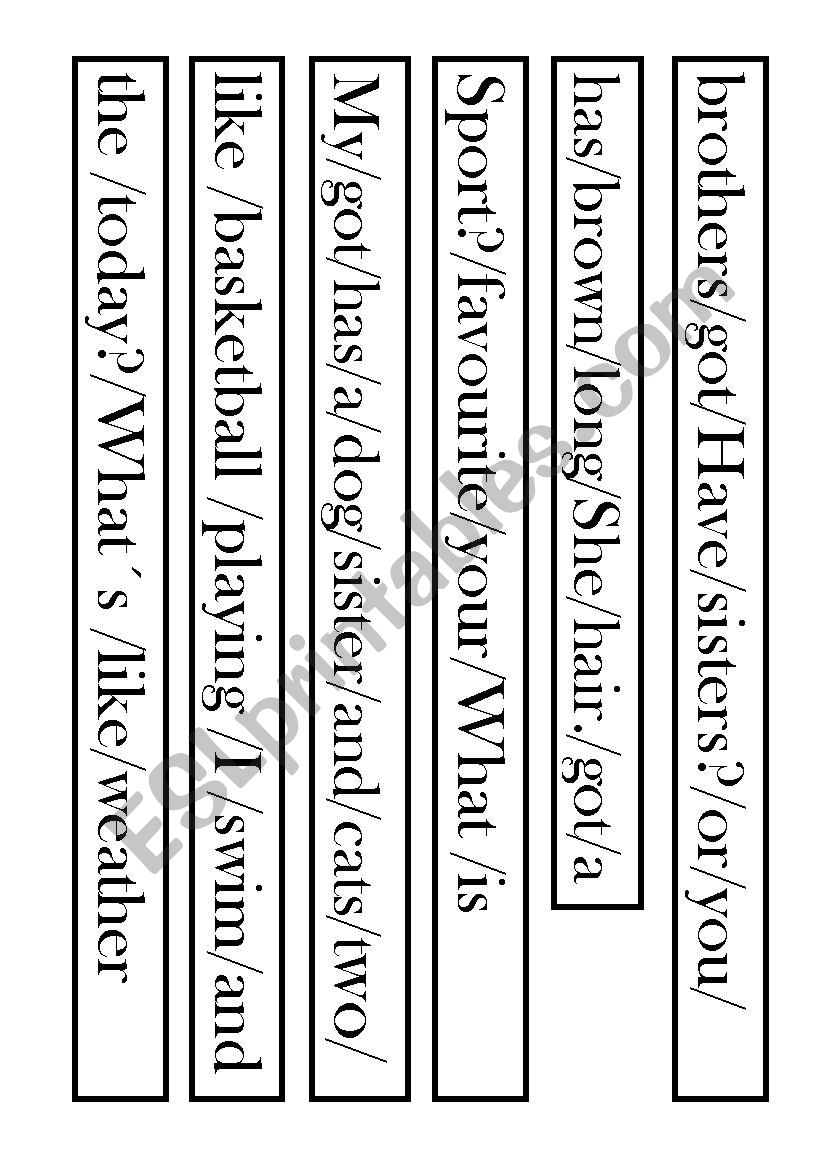 broken sentences game worksheet