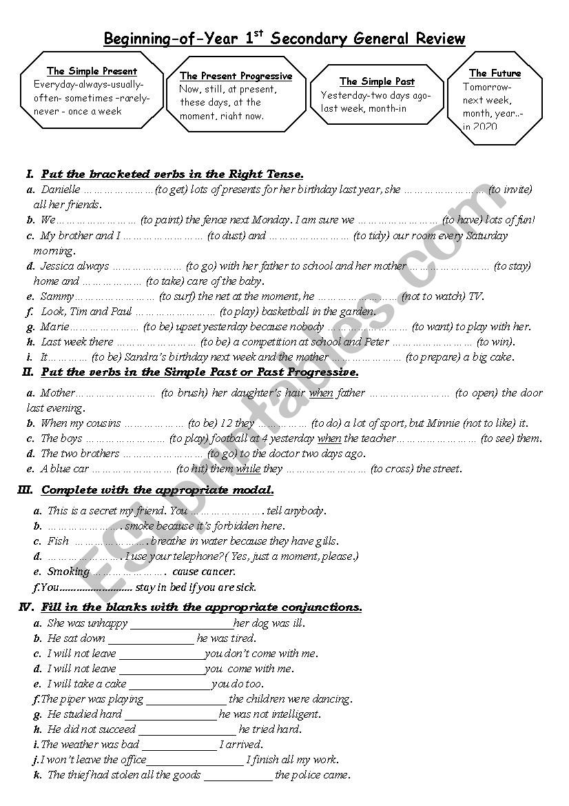 Beginning- of -year Revision Paper for 1st Secondary