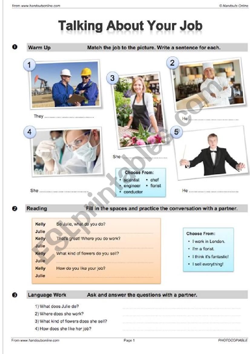 Talking about your job worksheet