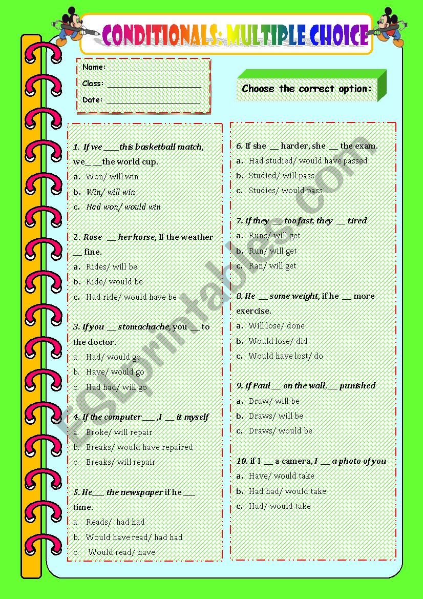 CONDITIONALS: MULTIPLE CHOICE EXERCISE