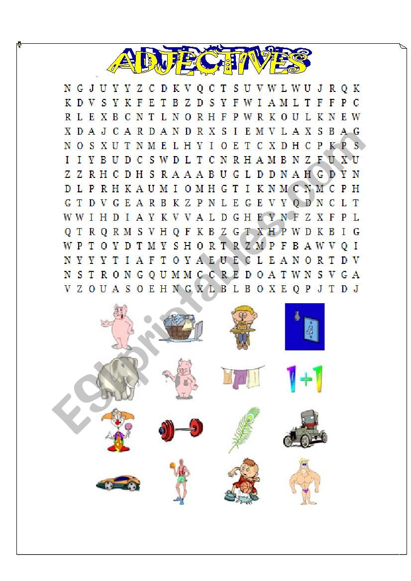 Adjectives wordsearch worksheet