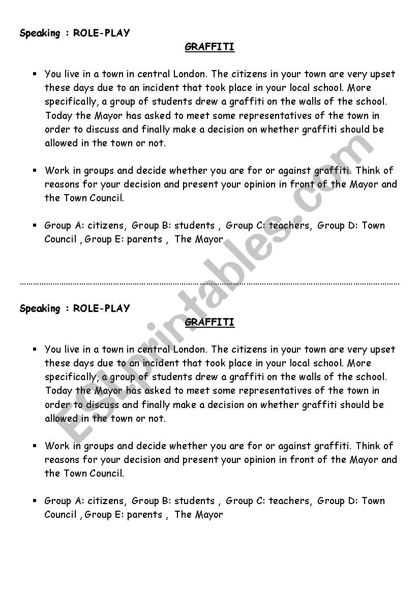 Role Play: Graffiti worksheet