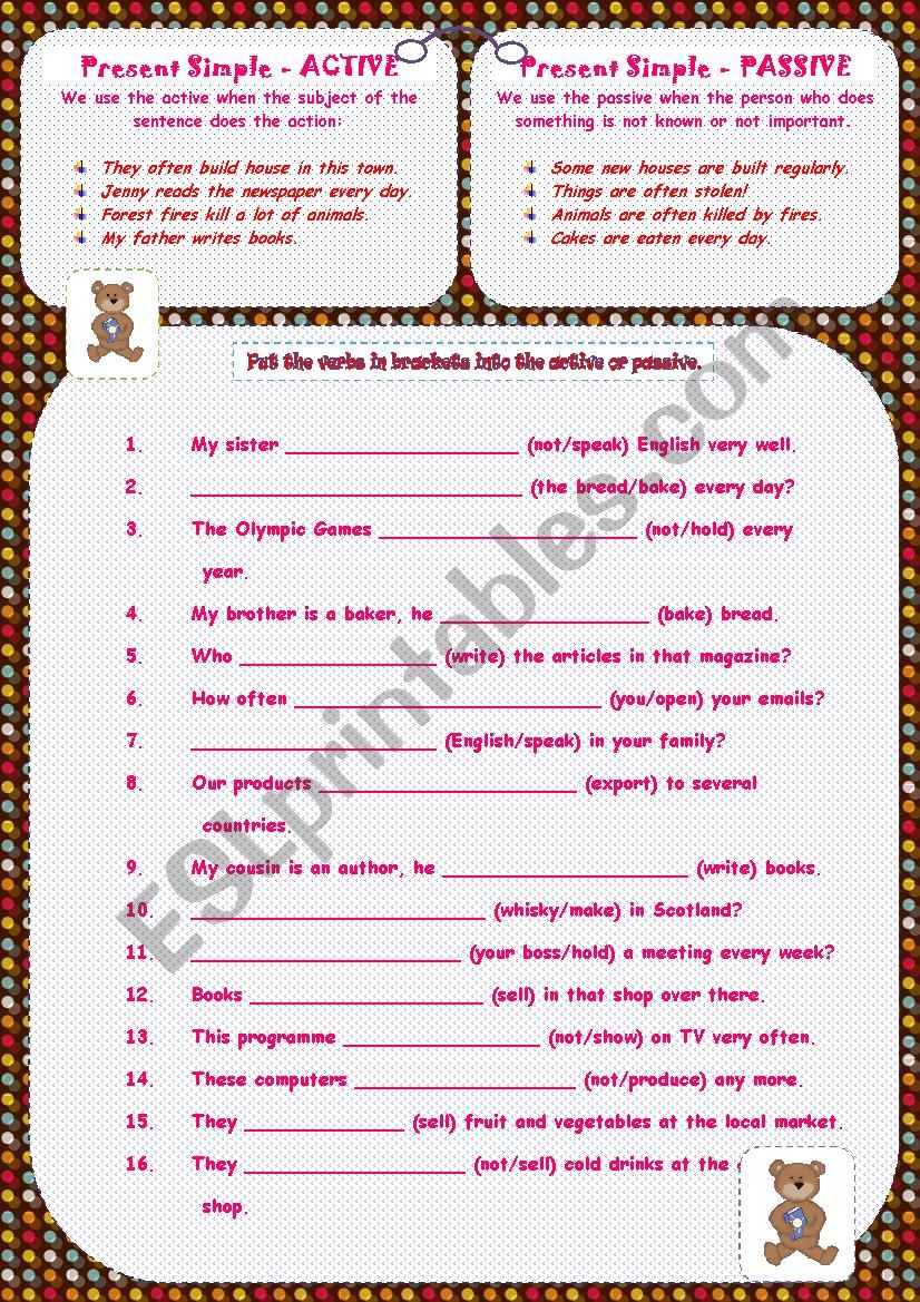 Passive Voice - ESL worksheet by midomido1987