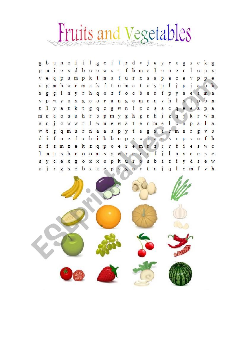 Fruits and Vegetables wordsearch