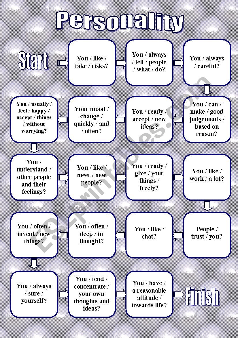 Personality Board Game worksheet