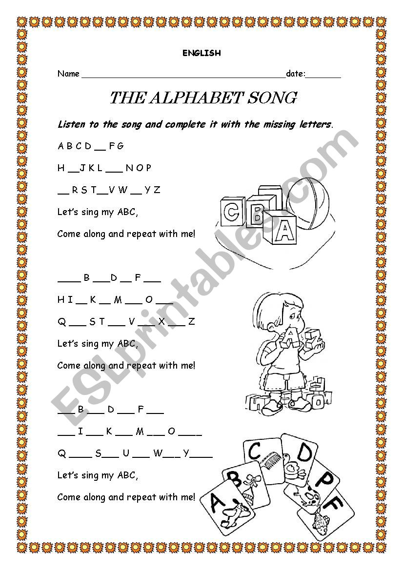 the alphabet song worksheet