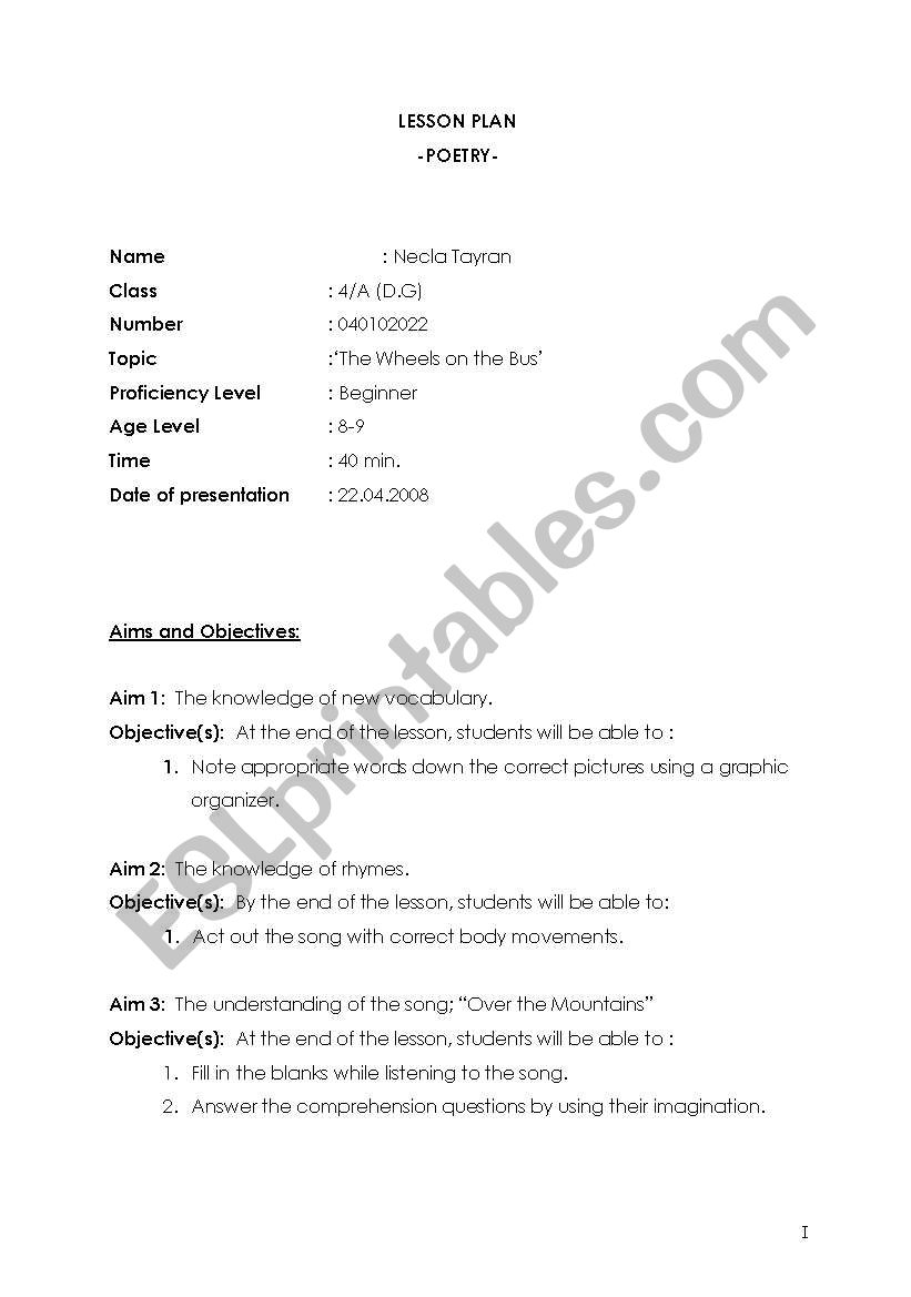 poetry lesson plan worksheet