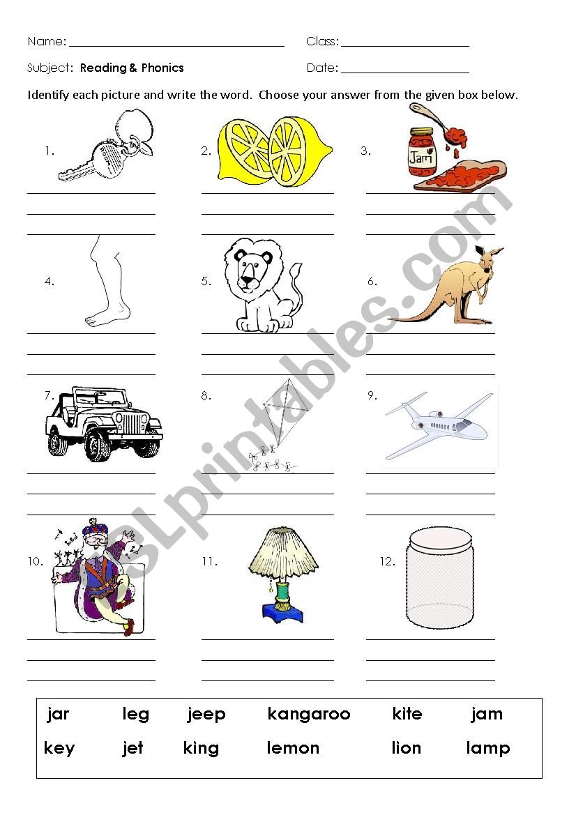 PHONICS J-L worksheet