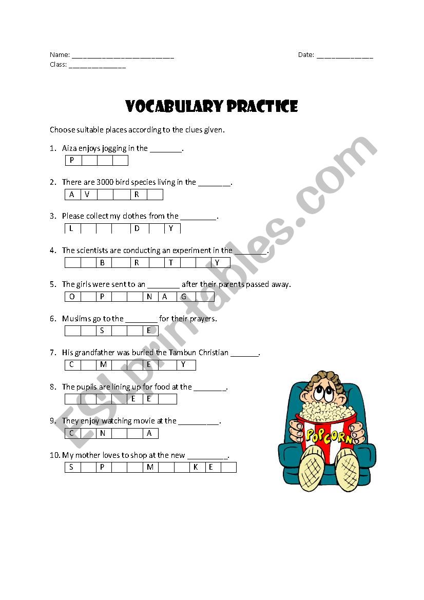 Places worksheet