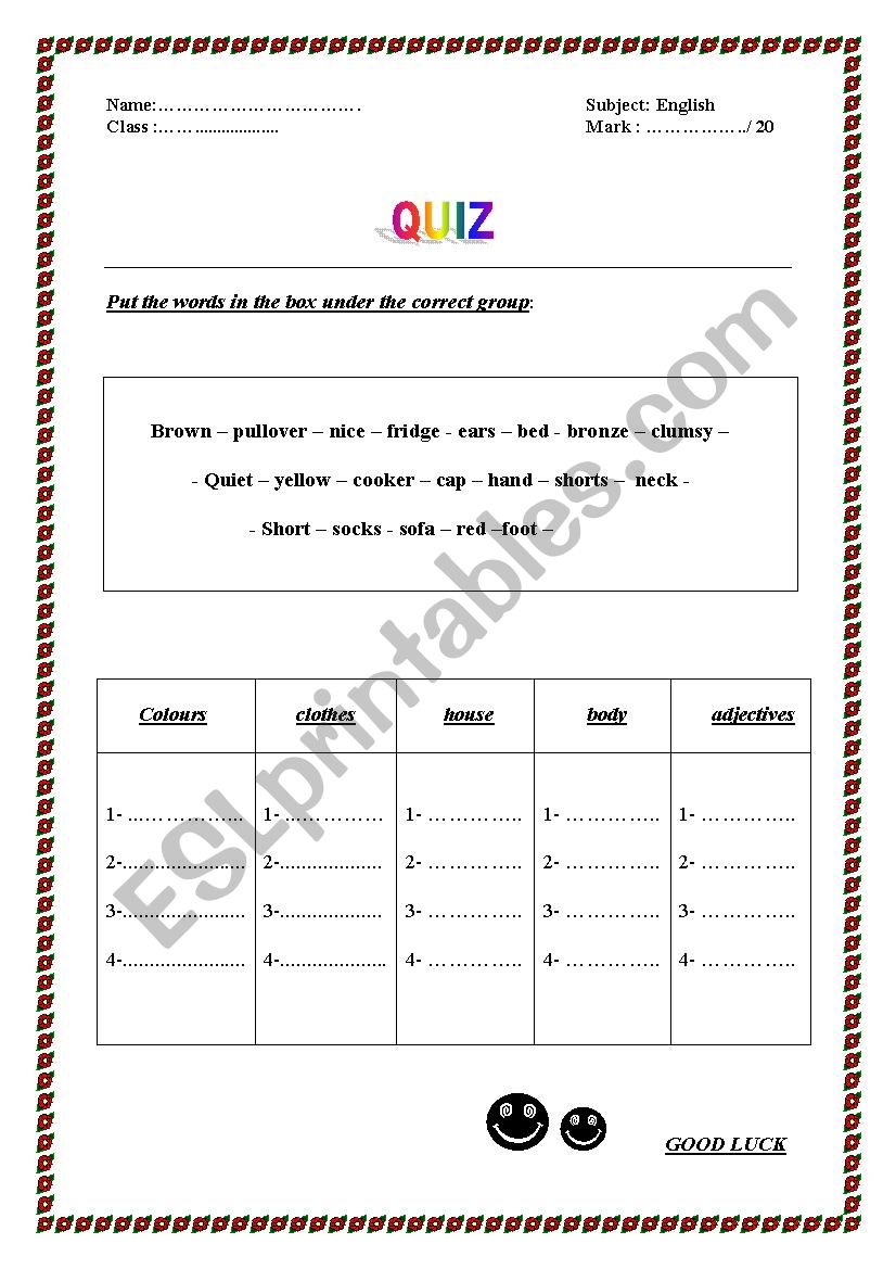 quiz worksheet