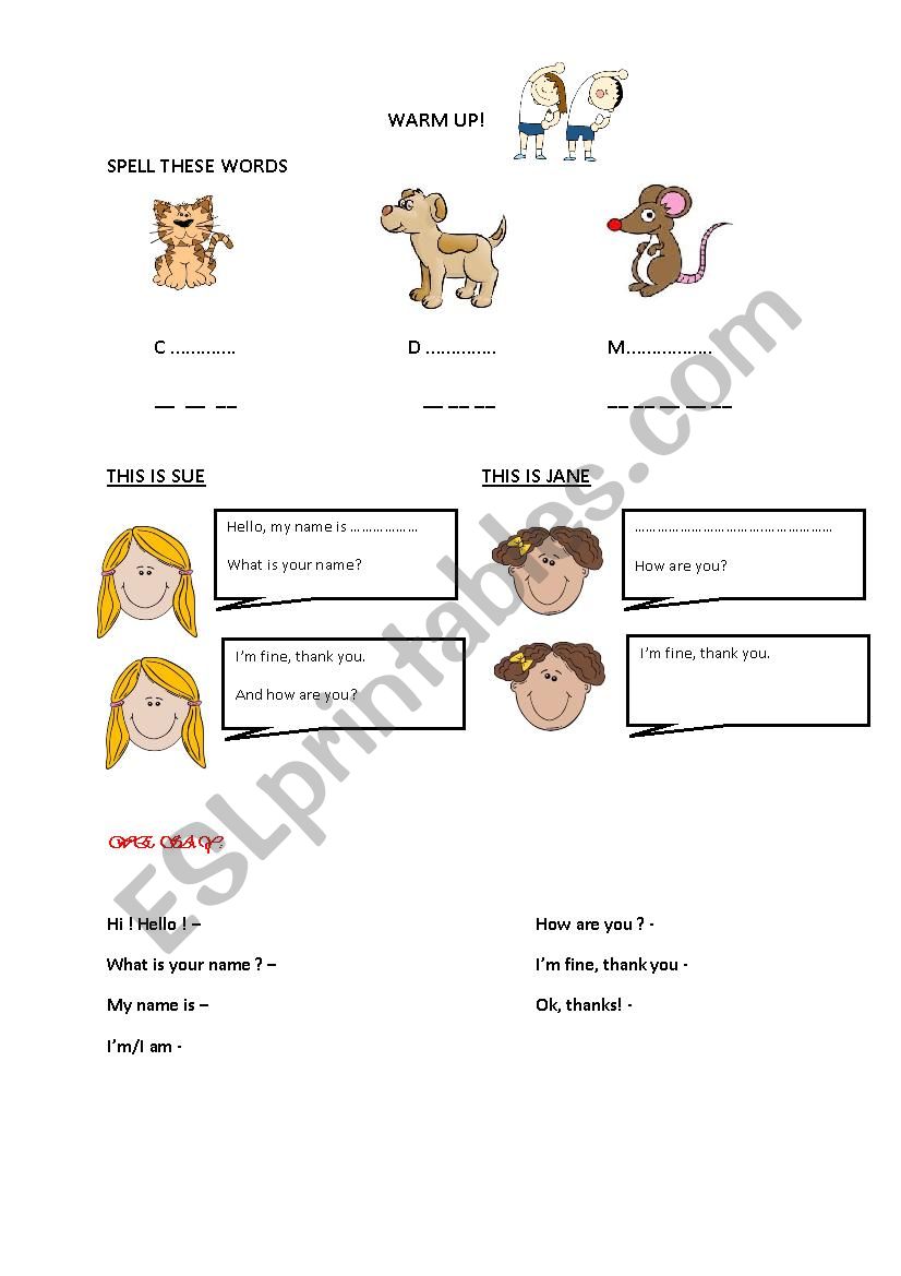 warm up - starter worksheet