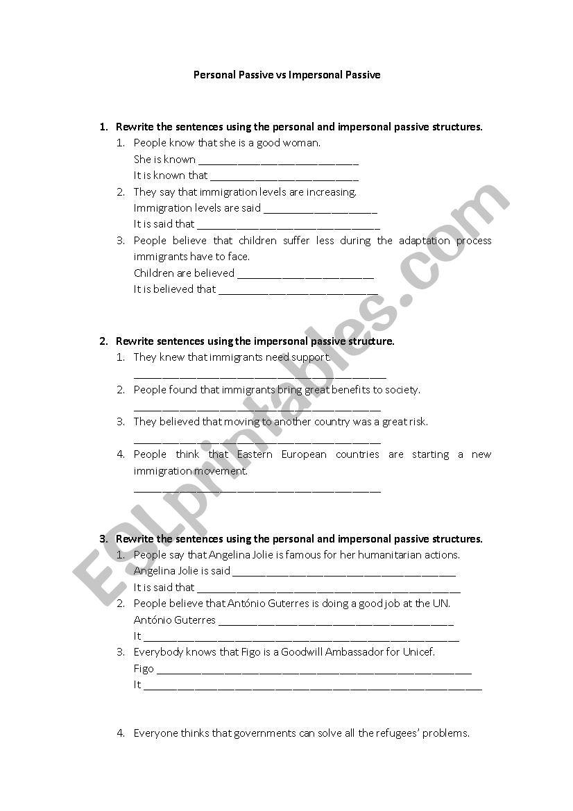 Personal Passive vs Impersonal Passive worksheet