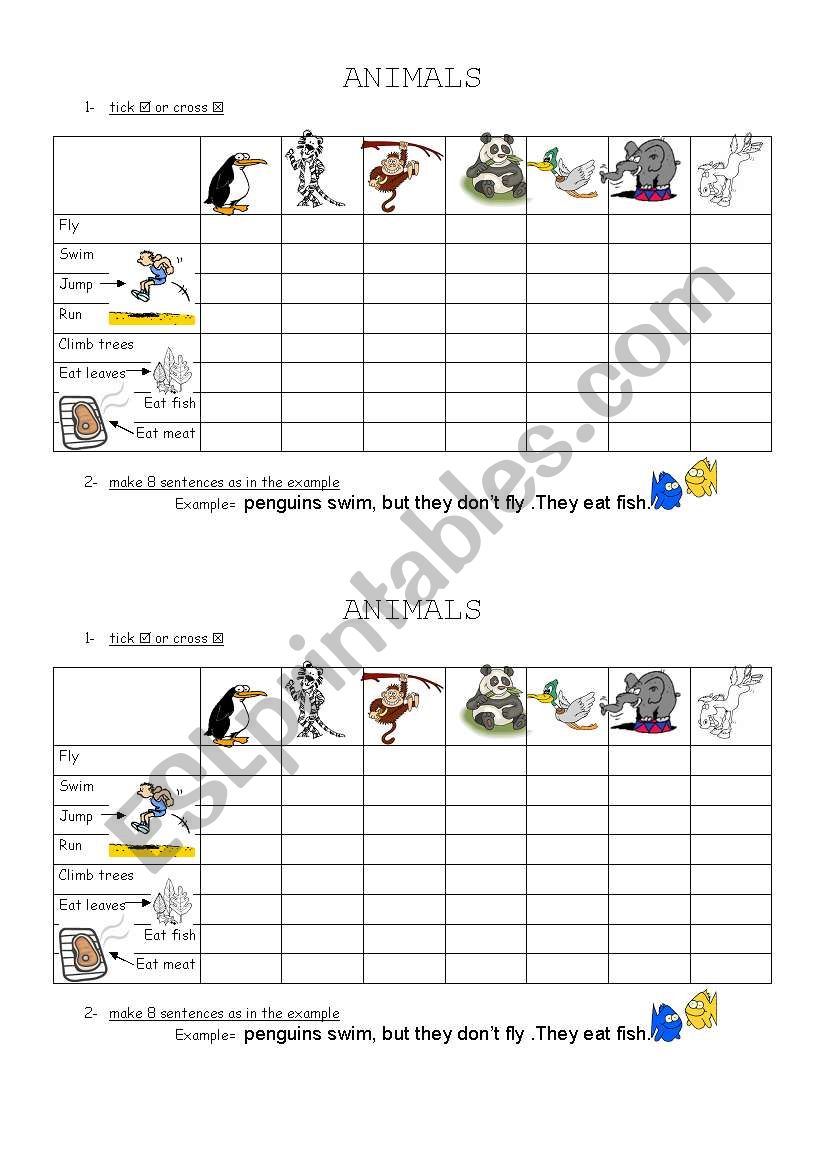 animals actions worksheet