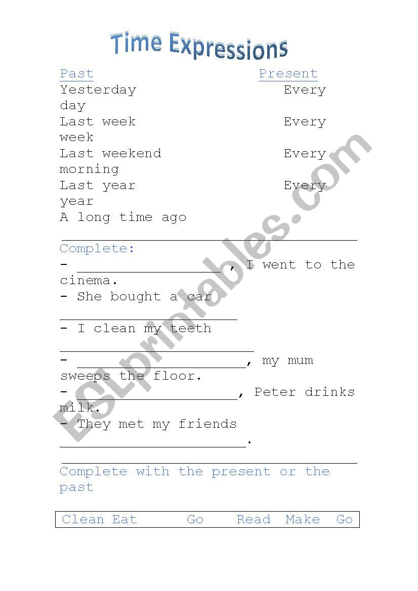 Time expressions worksheet