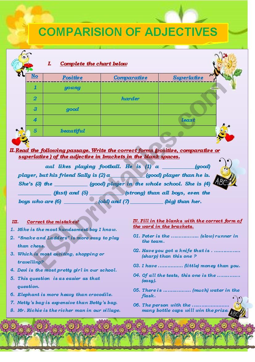 Comparison of Adjectives worksheet