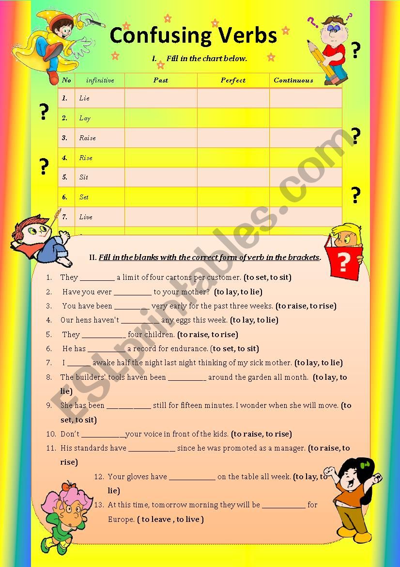 troublesome verbs worksheet